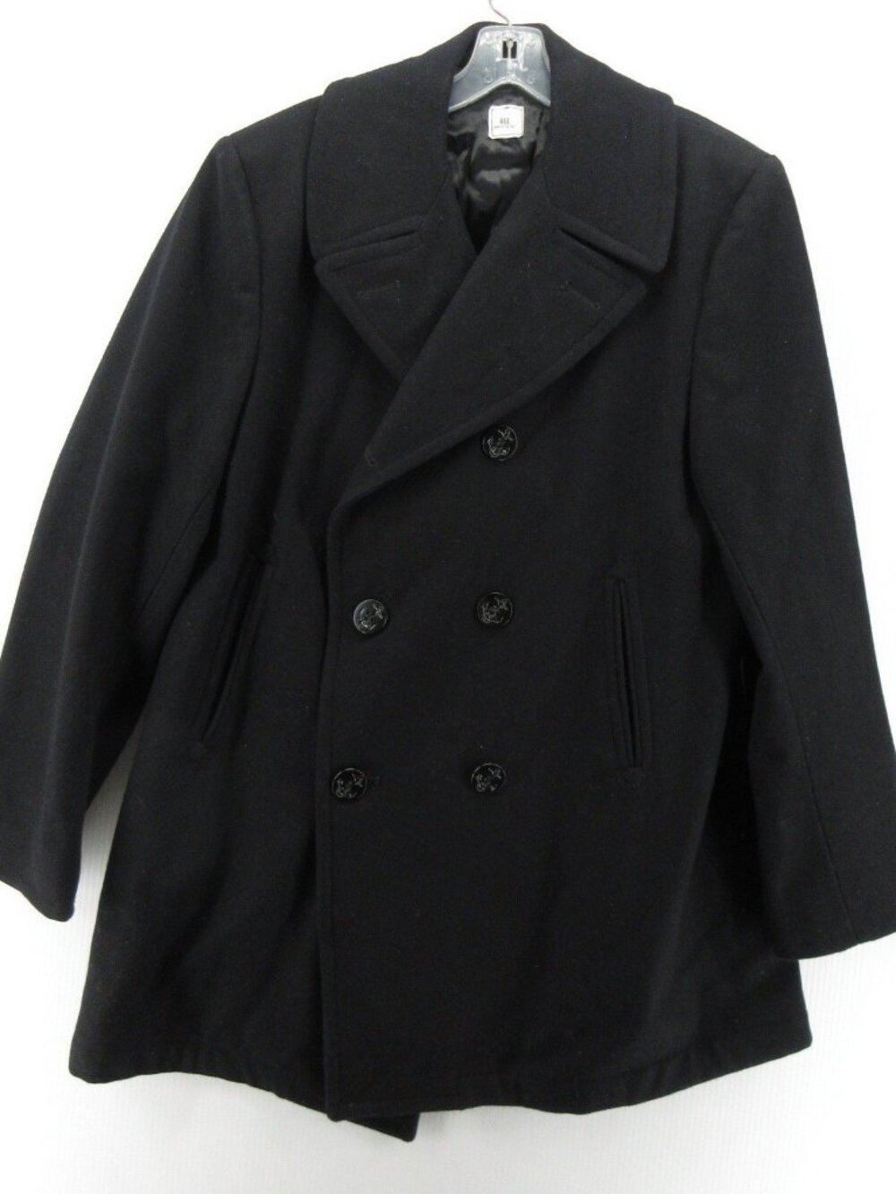 VTG US Navy Jacket 46 L Wool Pea Coat Naval Anchor Double Breasted